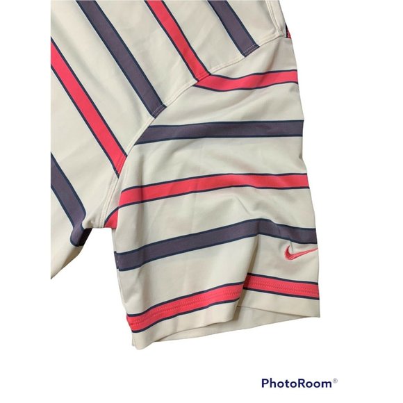 NIKE Golf Polo DRI FIT Sz xl Striped Blue Pink White Short Sleeve STRETCH Men - Picture 2 of 5